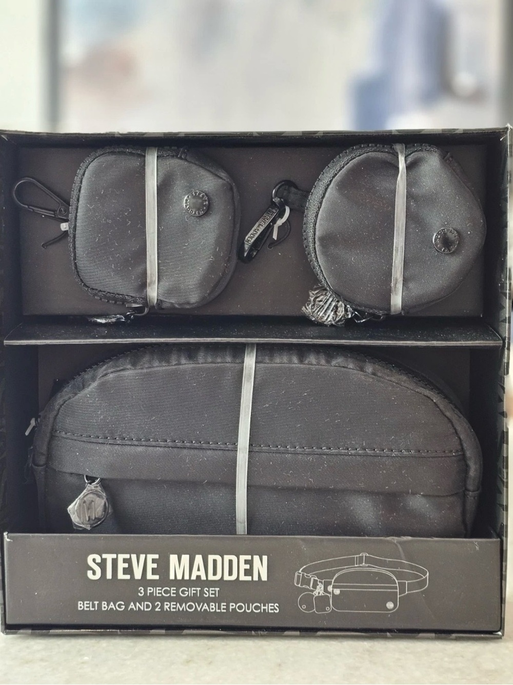 Steve Madden Black 3-Piece Belt Bag Gift Set